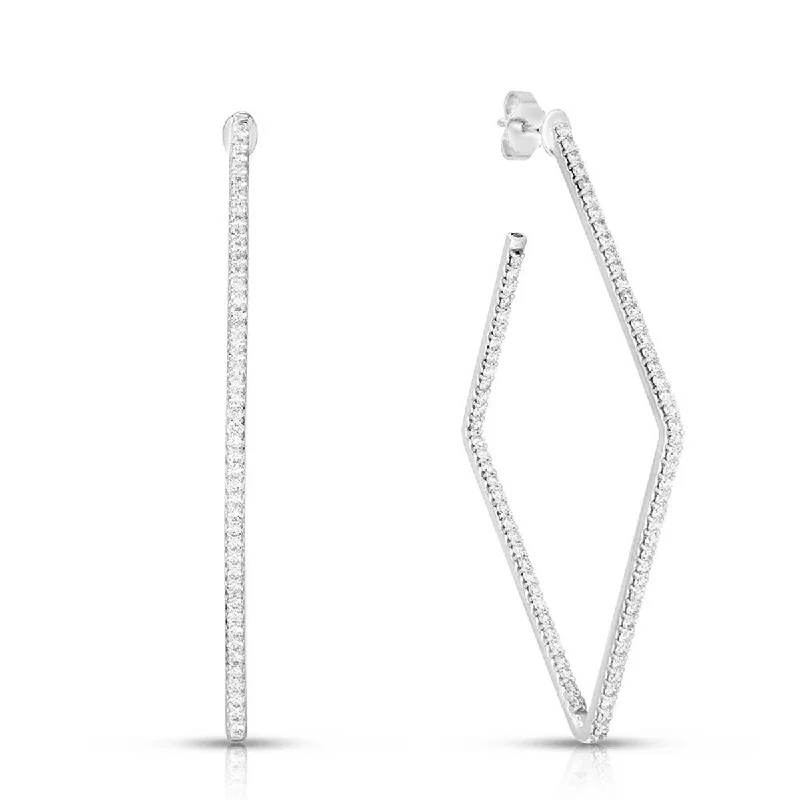 women’s elegant earrings-0.84ct Diamond Small Square Hoop Earrings in 18K White Gold