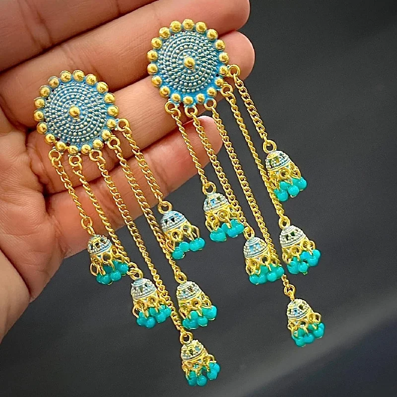 women’s petite earrings-Subhag Alankar Sea Green Stylish & Party Wear Danglers Latest Collection 5 Layer Latkan Earrings for Girls and Women.Alloy Drops & Danglers