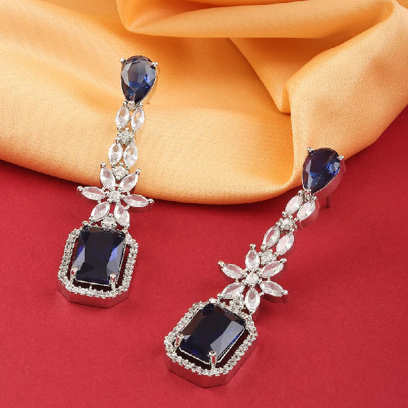 women’s cubic zirconia earrings-Raddhi Jewels Silver Plated AD Dangler Earrings