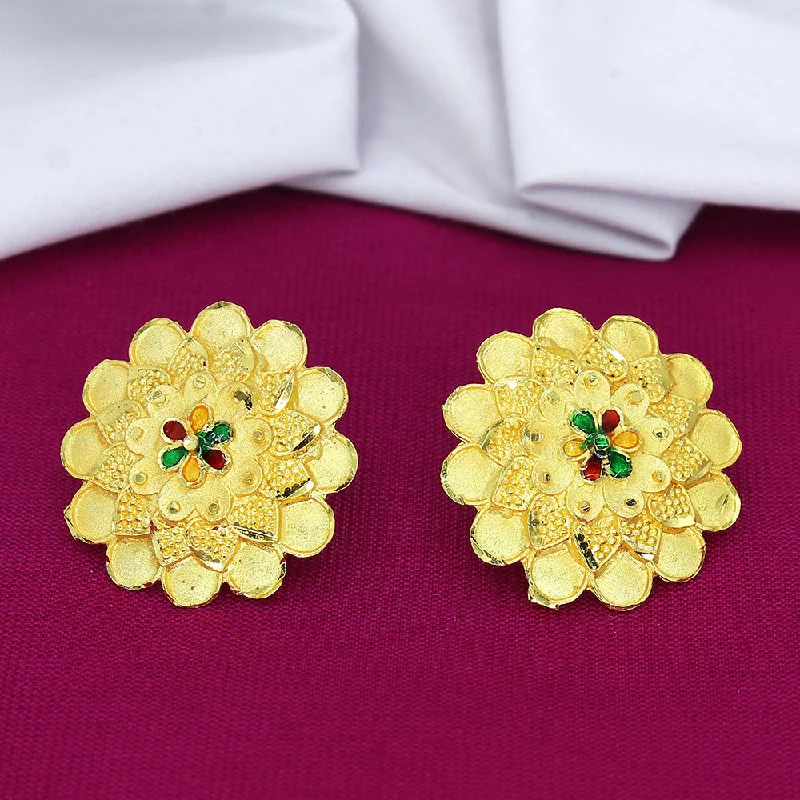 women’s oval earrings-Mahavir Dye Gold Plated Studs Earrings