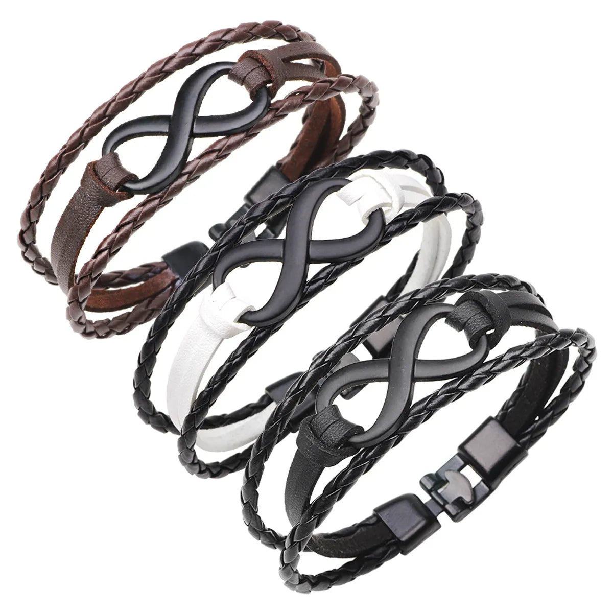 women’s bohemian bangles-European And American Figure Eight Leather Bracelet Pu Leather Braided Rope Bracelet