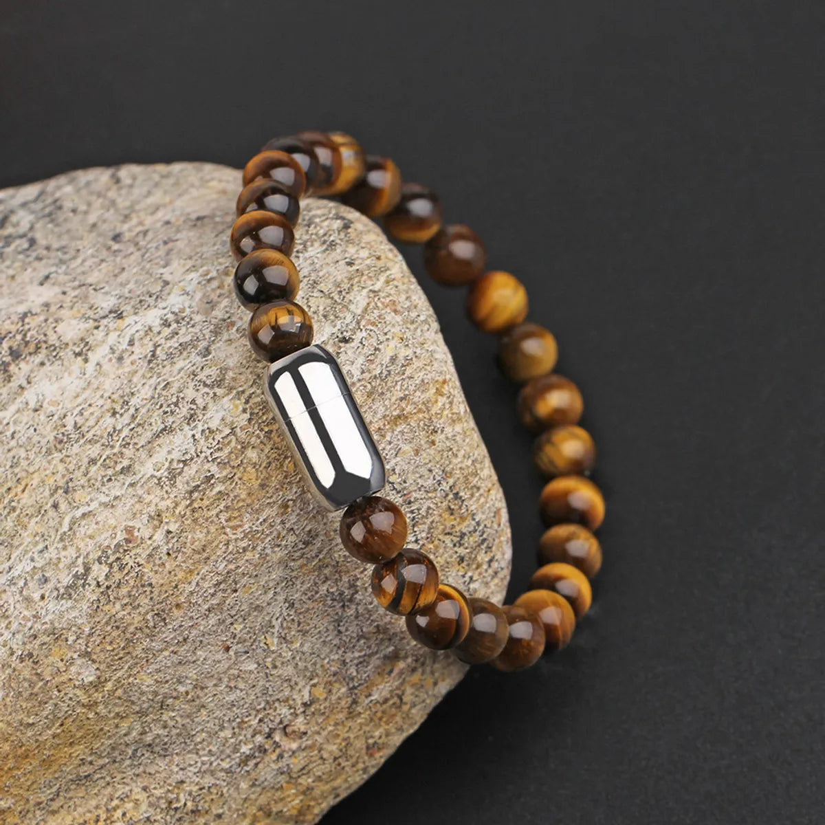 women’s trendy bracelets-Simple Style Round Stainless Steel Stone Beaded Braid Men'S Bracelets