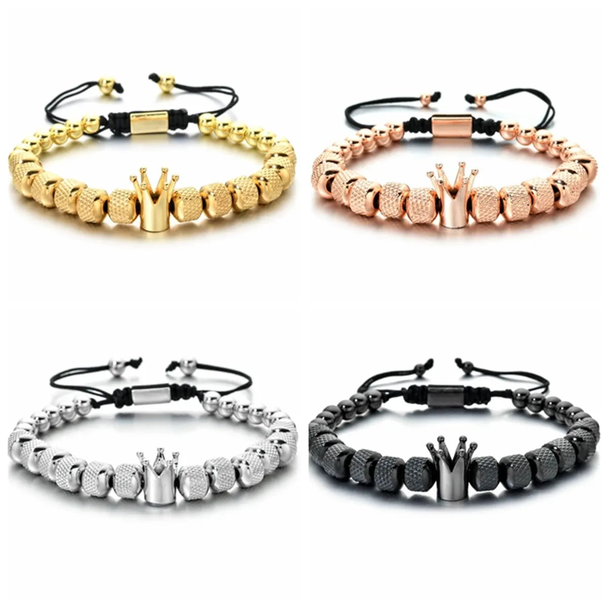 women’s personalized bangles-Hip-Hop Retro Crown Stainless Steel Copper Beaded Plating Braid Bracelets