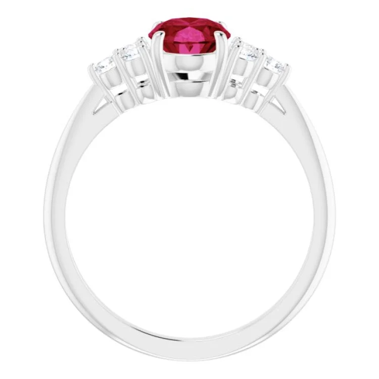 women’s heart-shaped engagement rings-14K White Lab-Grown Ruby & 1/6 CTW Natural Diamond Ring