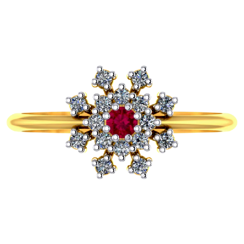 women’s rose cut rings-Magnificent 18k Gold And Diamond Ring With Red Gemstone Embellishment From Pc Chandra