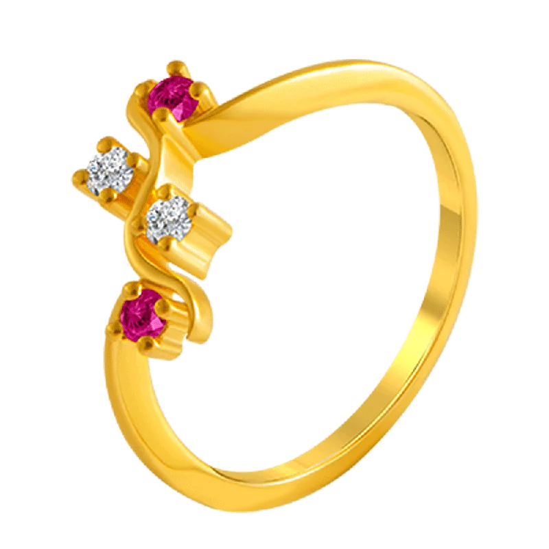 women’s unique rings-22KT Yellow Gold And American Diamond Ring For Women