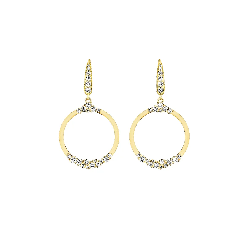 women’s sterling silver earrings-Stardust 0.86ct Diamond Circle Drop Earrings in 18k Yellow Gold