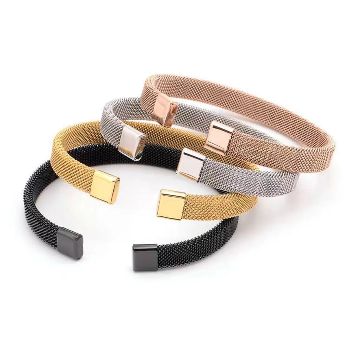 women’s fashion bangles-Stainless Steel Gold Plated Retro Classic Style Solid Color Grid Bangle