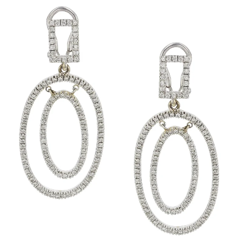 women’s twist earrings-18K WHITE GOLD DIAMONDS=1.65CT OVAL DROP EARRINGS