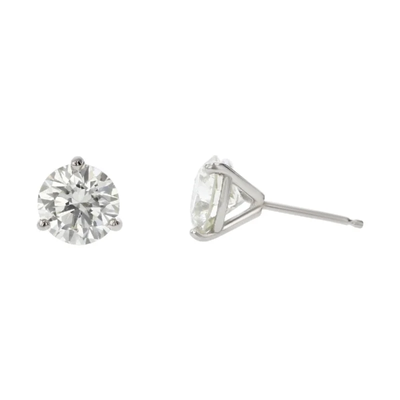 women’s fashion earrings-1.04ct Round Brilliant Diamonds 3 Prong Stud Earrings in 14K White Gold