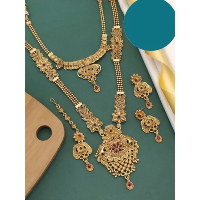 women’s fancy necklaces-women’s fancy necklaces-Akruti Collection Gold Plated Pota Stone Combo Necklace Set