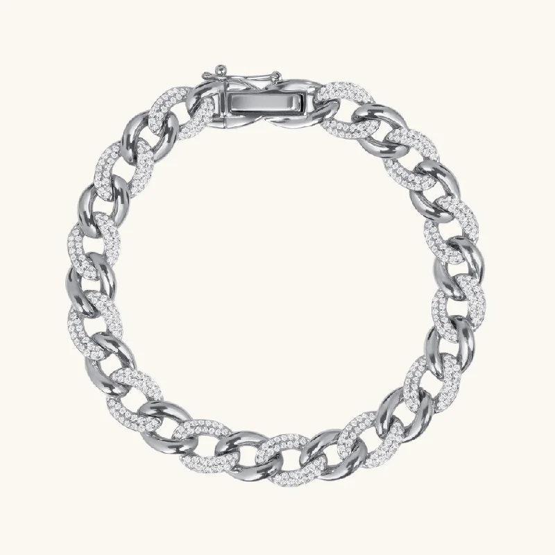 women’s simple bracelets-Men's Alternating Diamond Cuban Chain Bracelet