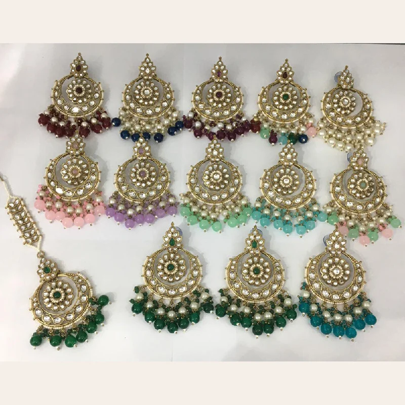 women’s star-shaped earrings-Rani Sati Jewels Gold Plated Kundan Maangtikka With Earrings