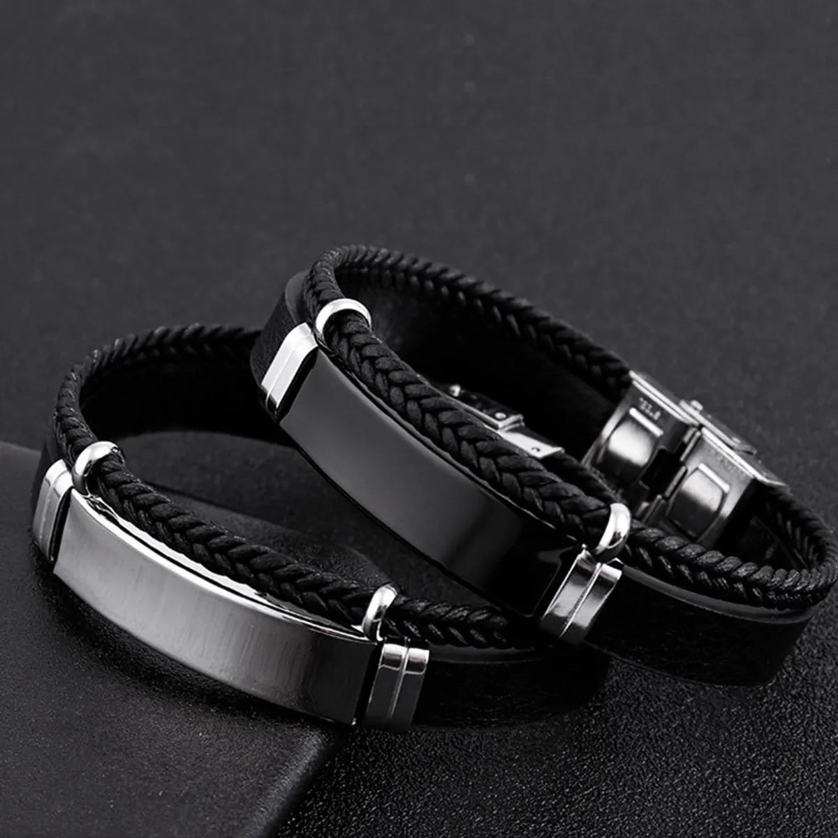 women’s delicate bracelets-Hip-Hop Retro Streetwear Geometric 201 Stainless Steel Black Plated Men'S Bangle