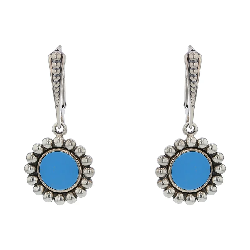 women’s small hoop earrings-Lagos Caviar Drop Earrings in Sterling Silver and Blue Ceramic