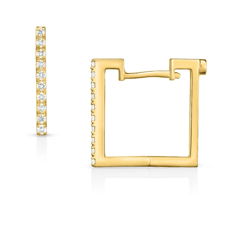 women’s diamond stud earrings-Diamond Square Hoop Earrings in 18K Yellow Gold