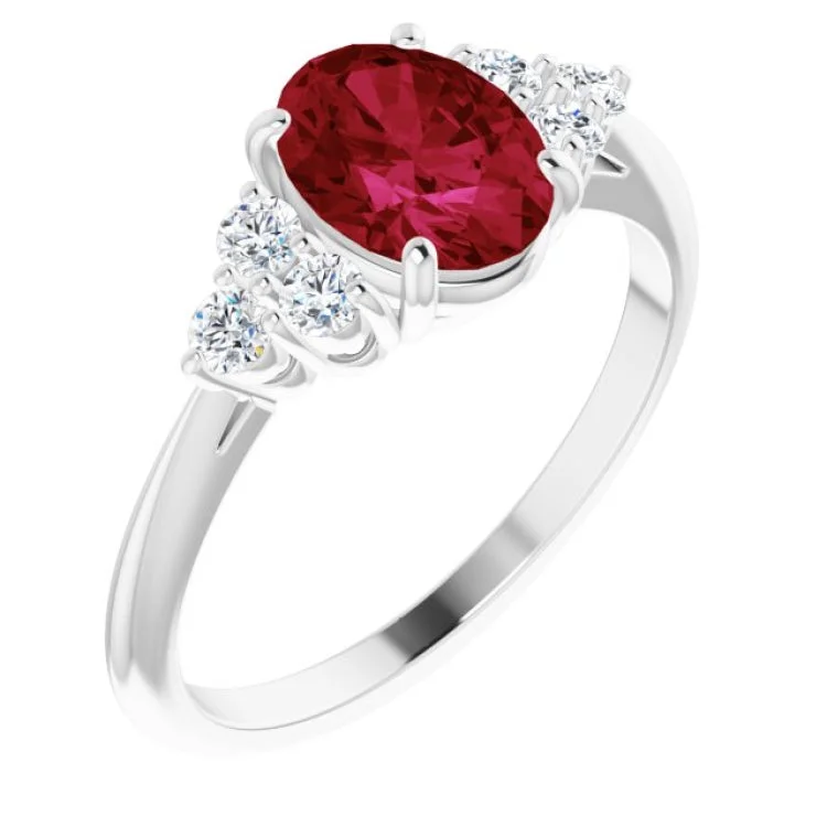 women’s bridal rings-Sterling Silver Lab-Grown Ruby & 1/4 CTW Natural Diamond Ring