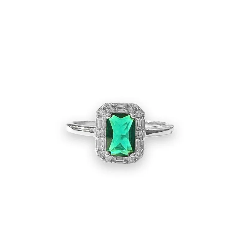 women’s princess-cut rings-women’s princess-cut rings-Adriene Emerald Cut Halo Birthstone Ring