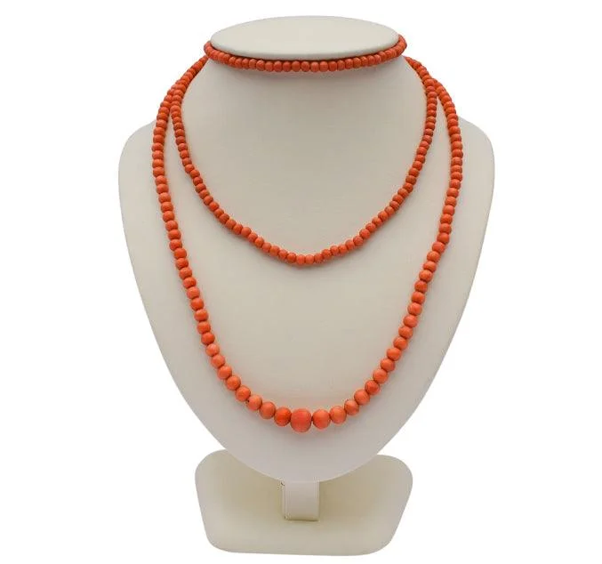 women’s solitaire pendant necklaces-women’s solitaire pendant necklaces-Long Victorian Coral Bead Necklace