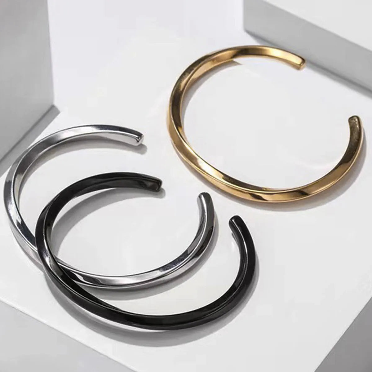 women’s luxury cuff bracelets-Stainless Steel Simple Style C Shape Plating Cuff Bracelets