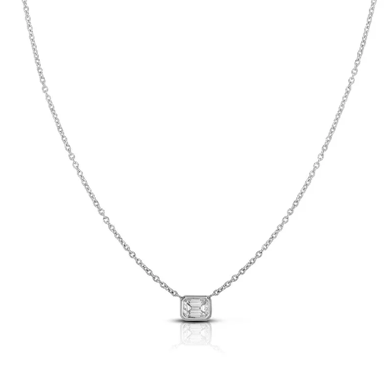 women’s choker style necklaces-women’s choker style necklaces-18K White Gold Emerald-Cut Diamond Pendant Necklace