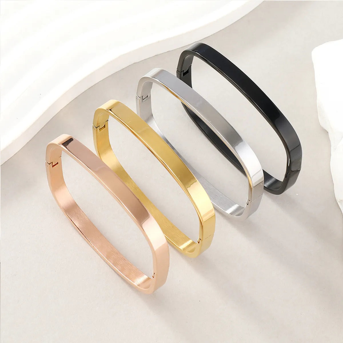 women’s bangles set-Stainless Steel Simple Style Square Solid Color Plating Bangle