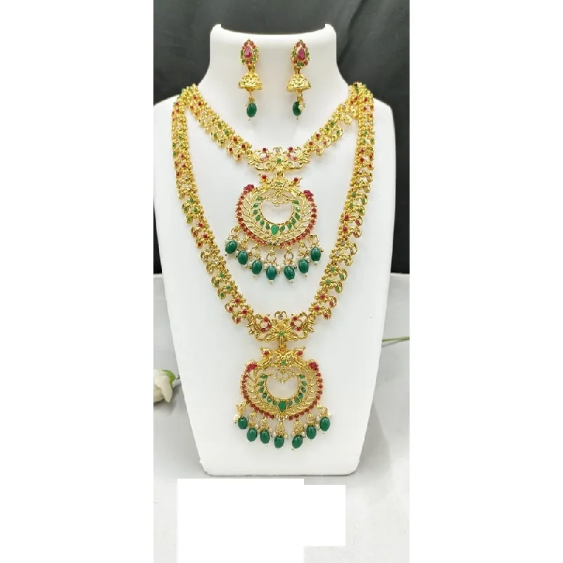 women’s bridal necklaces-women’s bridal necklaces-Akruti Collection Gold Plated Beads And Pota Stone Necklace Combo