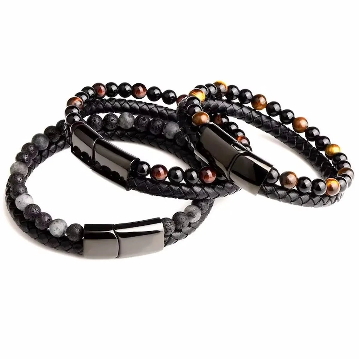 women’s luxury bracelets-Fashion Round Alloy Natural Stone Beaded Braid Men'S Bracelets