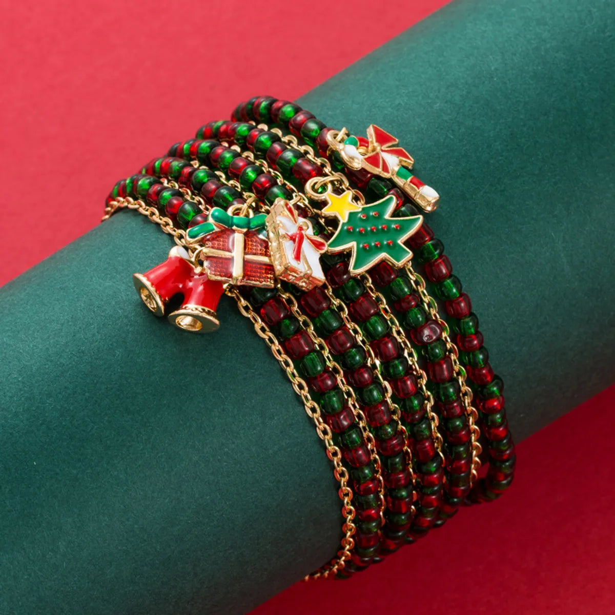 women’s vintage bracelets-Fashion Christmas Tree Candy Alloy Beaded Enamel Women's Bracelets