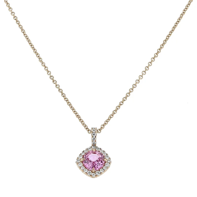 women’s silver heart necklaces-women’s silver heart necklaces-18K Rose Gold Pink Sapphire and Diamond Necklace