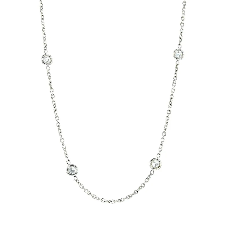 women’s vintage diamond necklaces-women’s vintage diamond necklaces-18K White Gold Diamond Station 18-Inch Necklace