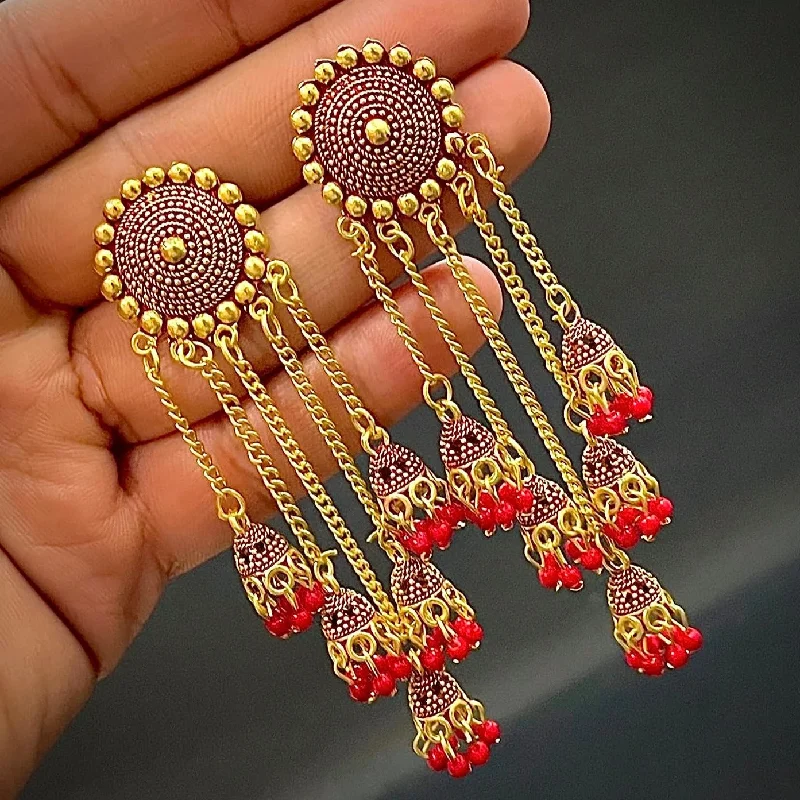 women’s vintage gemstone earrings-Subhag Alankar Red Stylish & Party Wear Danglers Latest Collection 5 Layer Latkan Earrings for Girls and Women.Alloy Drops & Danglers