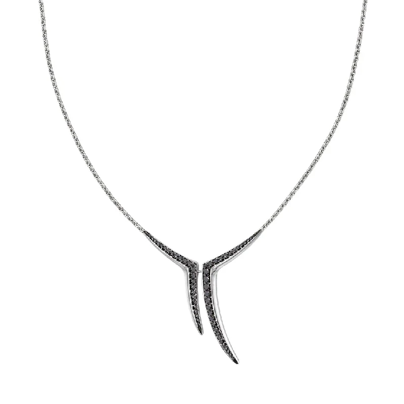 women’s chunky necklaces-women’s chunky necklaces-Sabre Fine Aerial Small Necklace - 18ct White Gold & Black Diamond