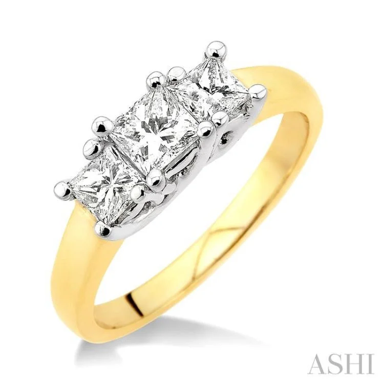 women’s promise rings-1 Ctw Three Stone Princess Cut Diamond Ring in 14K Yellow and White Gold