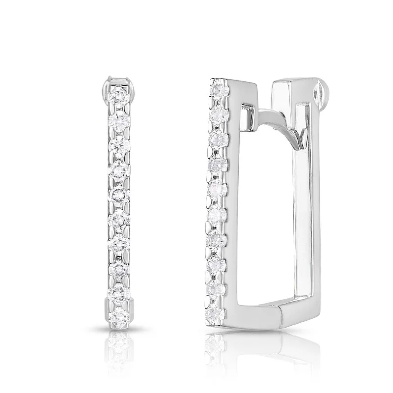 women’s bold earrings-0.19 Diamond Classic Square Earrings in 18 White Gold