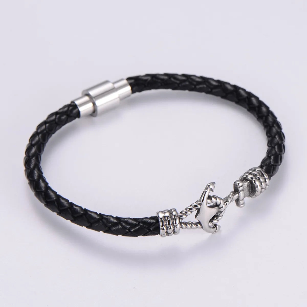 women’s adjustable bracelets-Hawaiian Tropical Anchor Leather Knitting Men'S Wristband