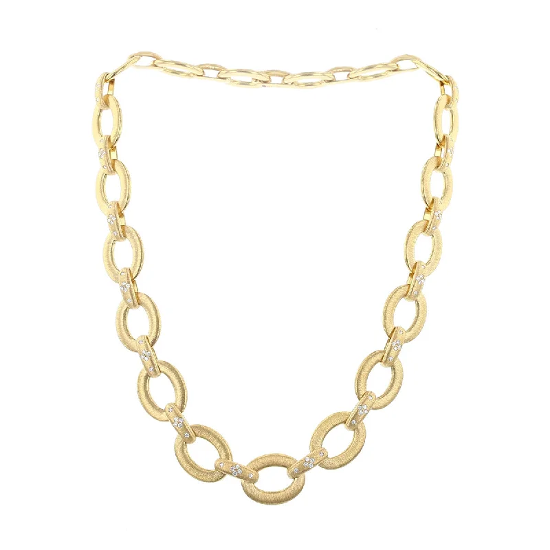 women’s chic necklaces-women’s chic necklaces-18K Yellow Gold Diamond Accent Oval Link Necklace