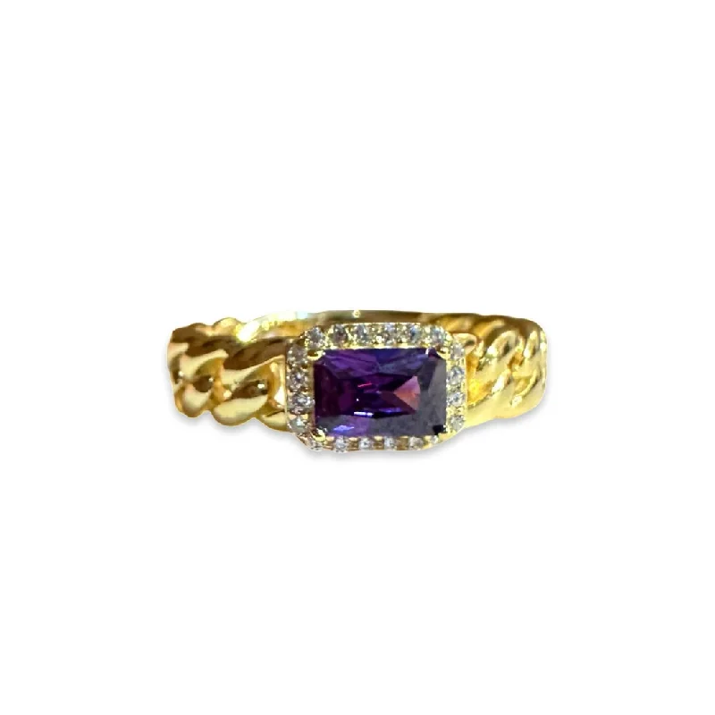 women’s ruby rings-women’s ruby rings-Grace East West Amethyst Baguette Cuban Chain Ring