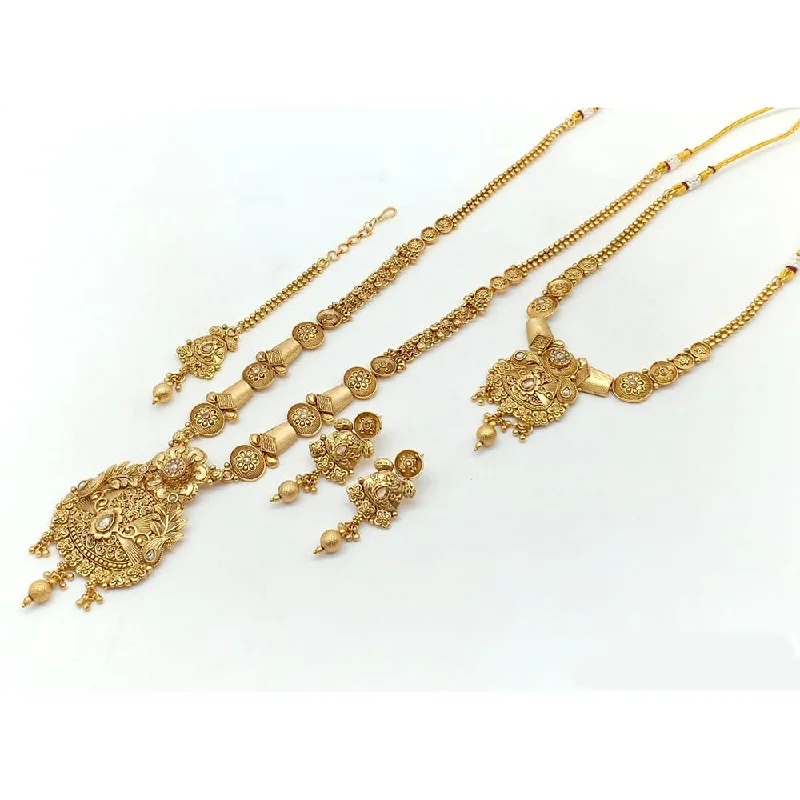 women’s double-strand necklaces-women’s double-strand necklaces-Rani Sati Jewels Gold Plated Pota Stone Double Necklace Set