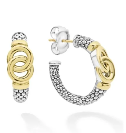 women’s chic earrings-Signature Caviar Interlocking Circle Hoop Earrings in Sterling Silver and 18K Yellow Gold