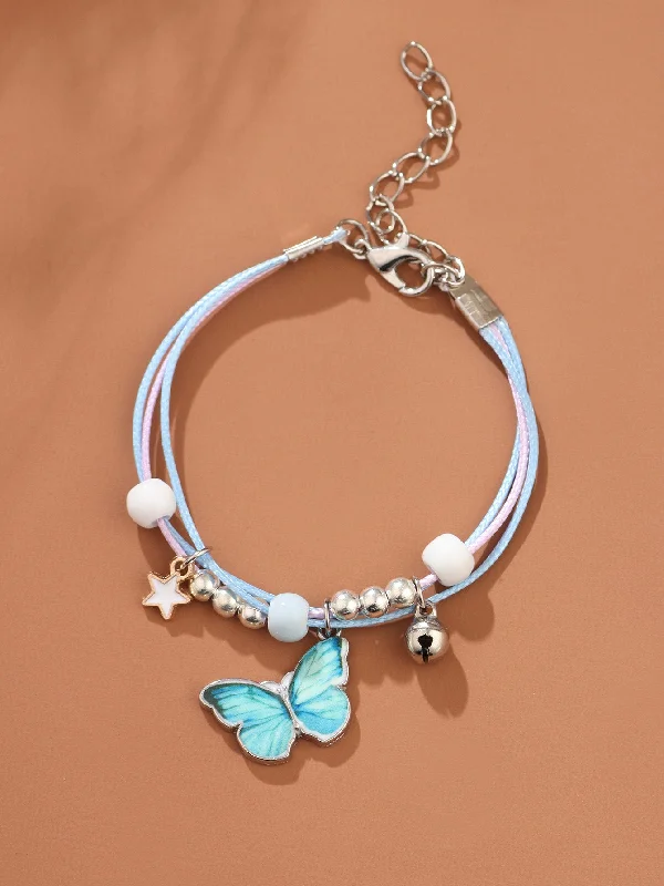 women’s large bangle bracelets-Fashion Butterfly Alloy Beaded Plating Braid Silver Plated Women's Bracelets