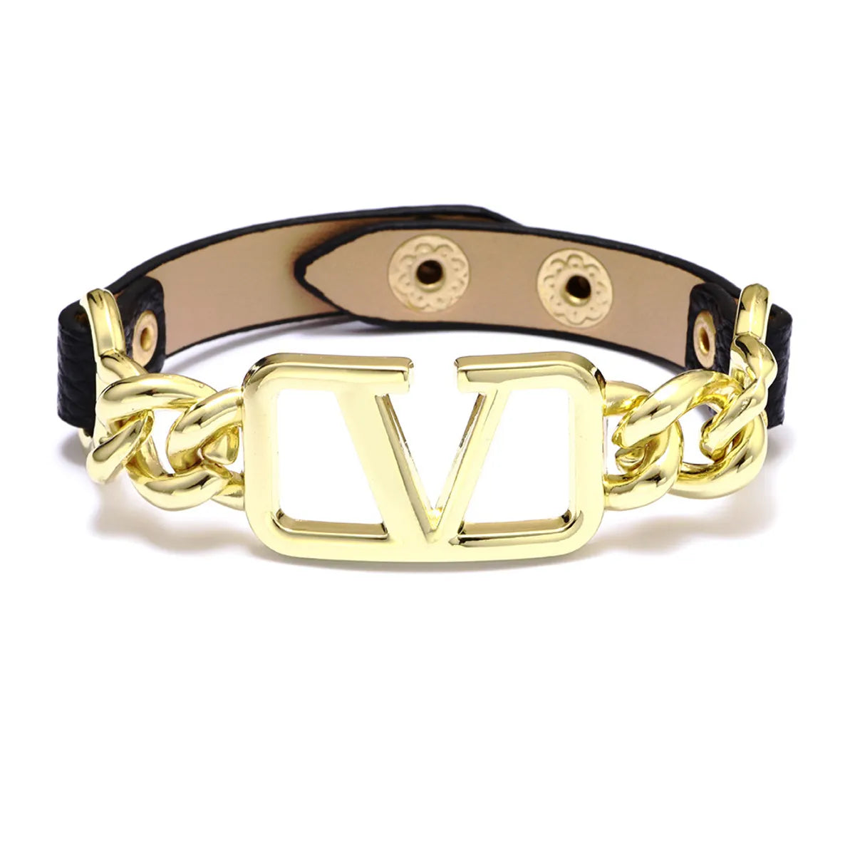 women’s personalized bangles-Fashion Personality Pu Leather Big V Shape Bracelet