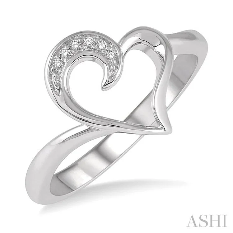 women’s heart-shaped rings-1/50 Ctw Hollow Center Heart Charm Round Cut Diamond Ring in Sterling Silver