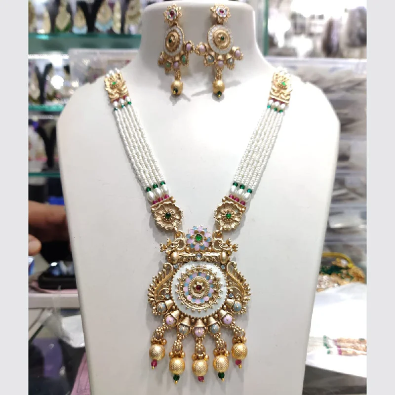 women’s diamond necklaces-women’s diamond necklaces-Manisha Jewellery Gold Plated Pota Stone And Pearl Necklace Combo