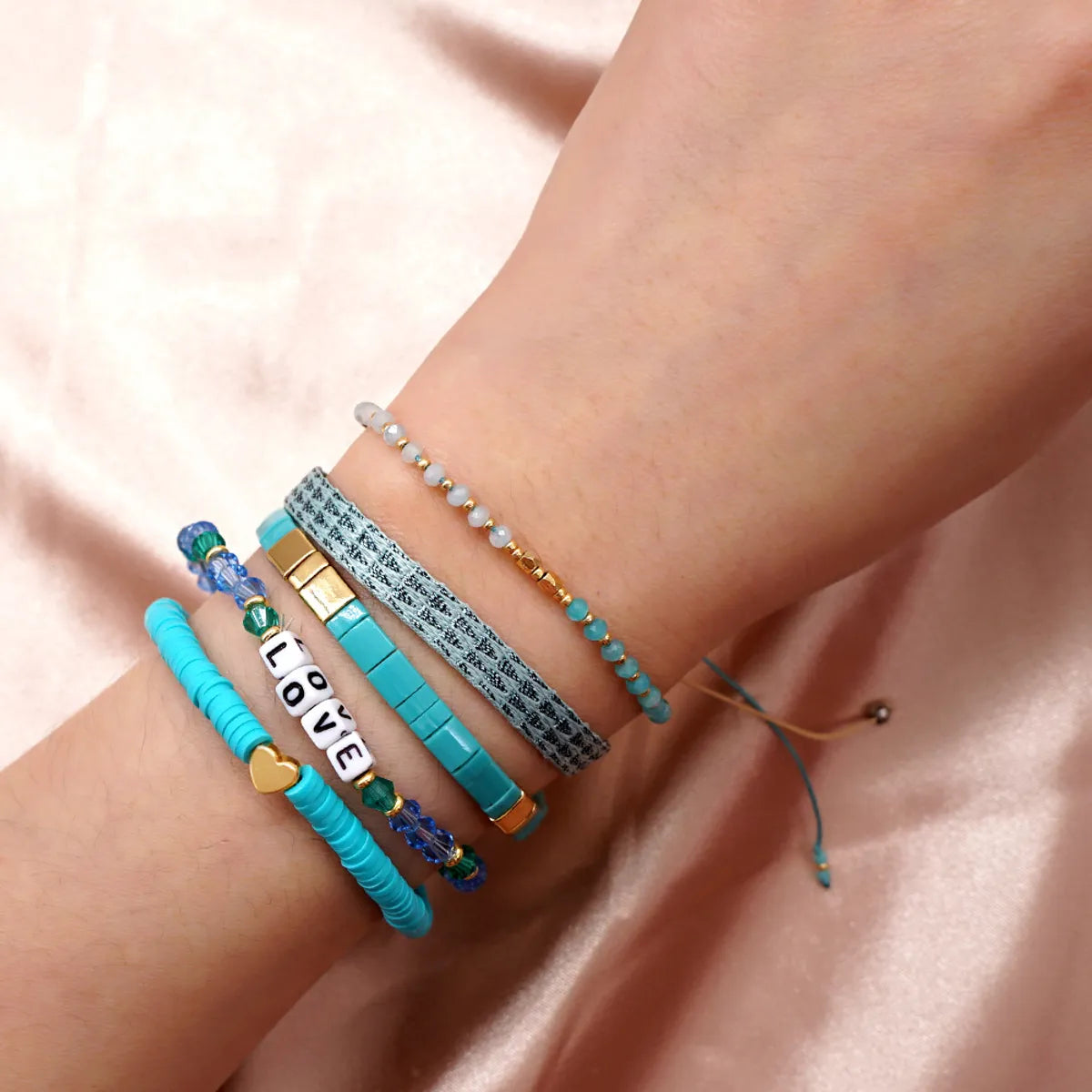 women’s simple cuff bangles-New Suit Personality Boho Lake Blue Tila Beaded Ribbon Bracelet