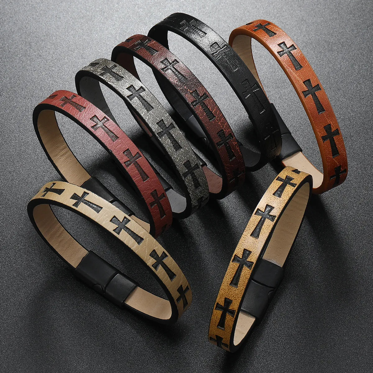 women’s oval bangles-Vintage Style Cross Pu Leather Unisex Bangle