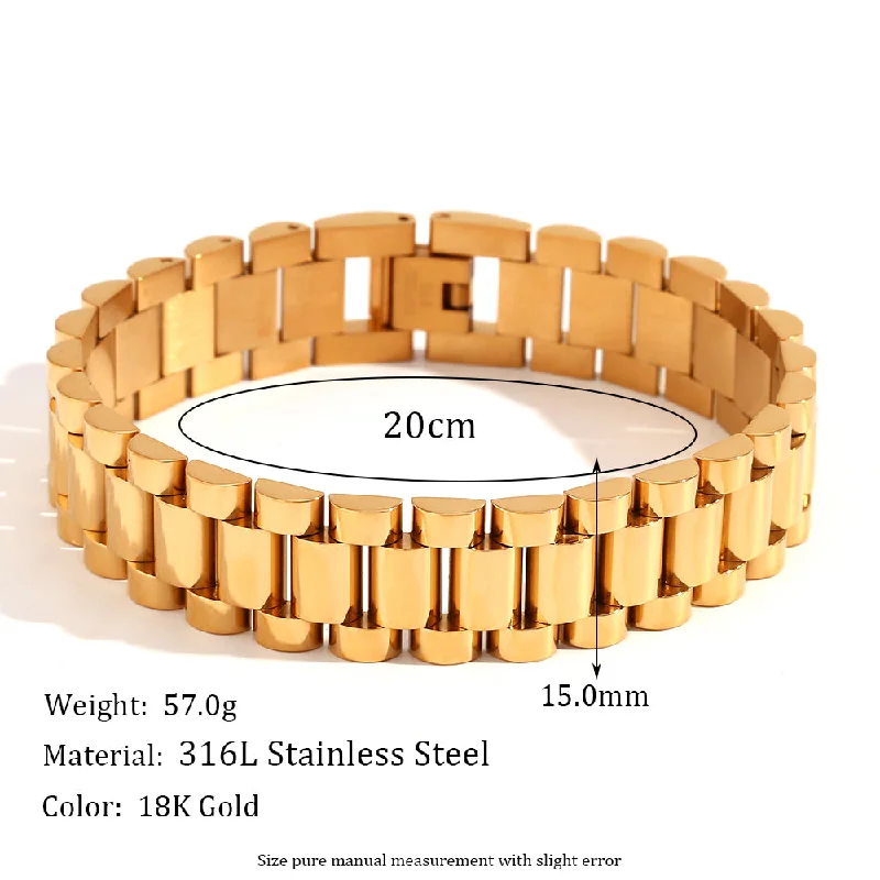 15mm Strap Bracelet-Gold