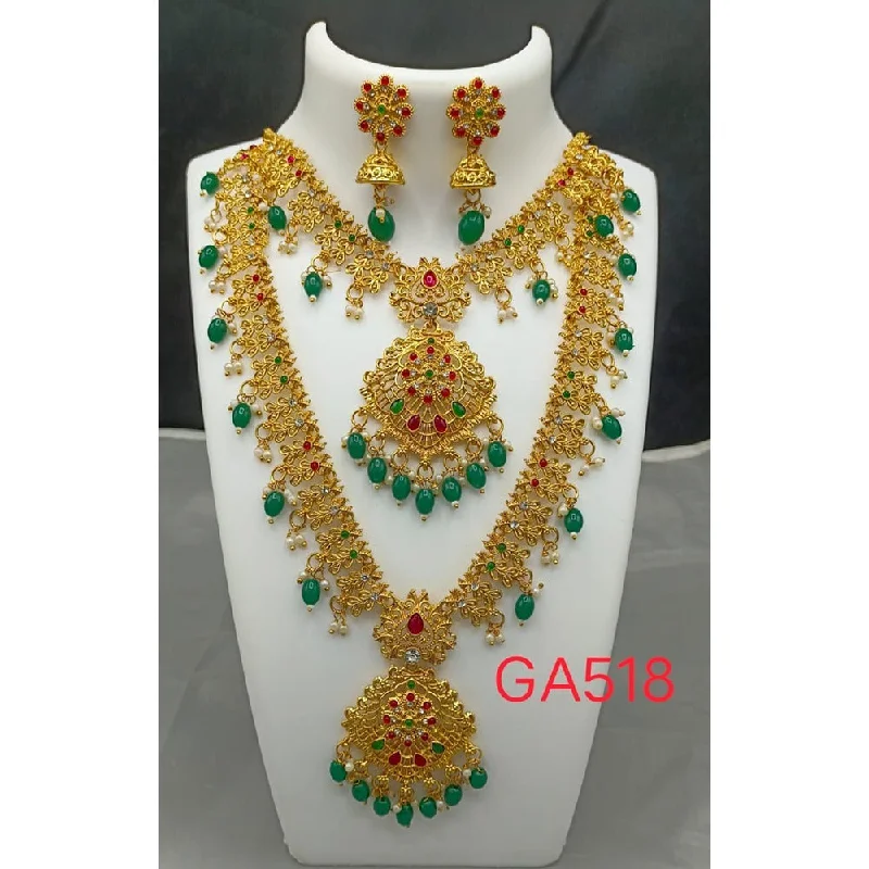 women’s diamond-encrusted necklaces-women’s diamond-encrusted necklaces-Akruti Collection Gold Plated Beads And Pota Stone Necklace Combo