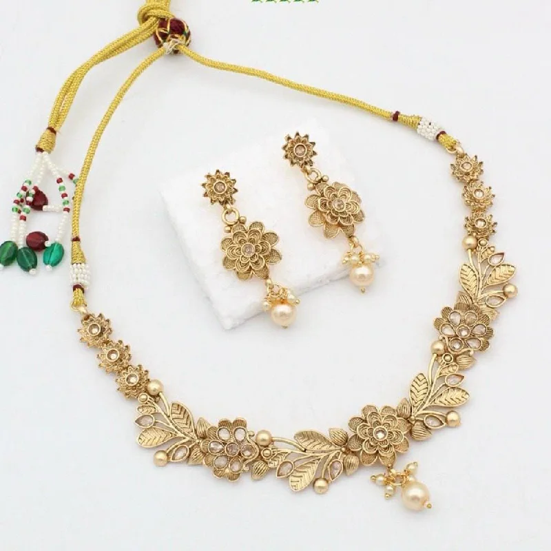 women’s fine necklaces-women’s fine necklaces-Kavita Art Gold Plated Pota Stone Necklace Set