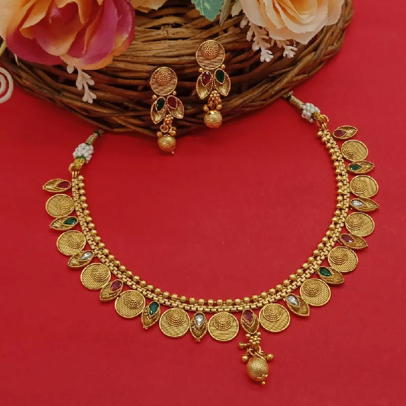 women’s gold necklaces-women’s gold necklaces-India Art Gold Plated Pota Stone Necklace Set